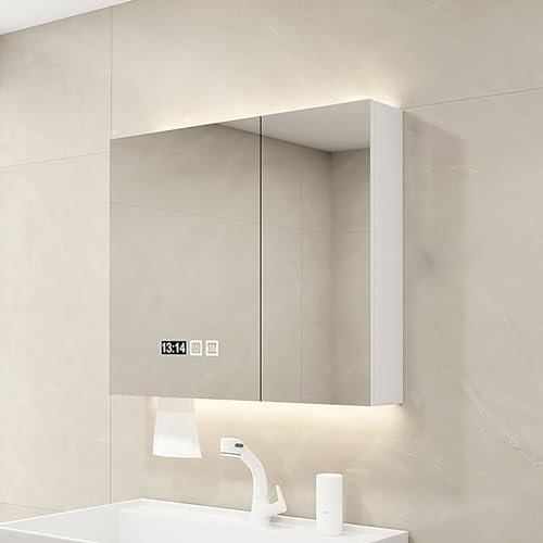 JSLJDM Armoire Salle de Bain Rangement, Armoire Salle de Bain avec Miroir et Éclairage LED,Armoire de Toilette Miroir Salle de Bain,Anti-buée Intelligent,La luminosité Peut être ajustée,Gris
