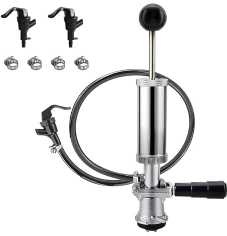 10,2 cm Fasspumpe + 3 Wasserhahn + 4 Schlauchklemmen, Fass Partypumpe US Sankey D System, Bierparty-Handpumpe mit Picknickhahn für Bierfass Wasserhahn-Set, kein Auslaufen, kein Blockieren