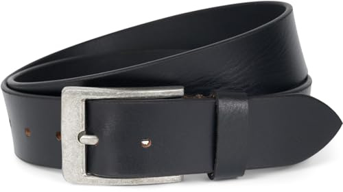 styleBREAKER Unisex Rindsleder Gürtel Unifarben mit gemaserter Oberfläche und gebürsteter Schnalle, kürzbar 03010126, Farbe:Schwarz, Größe:100cm