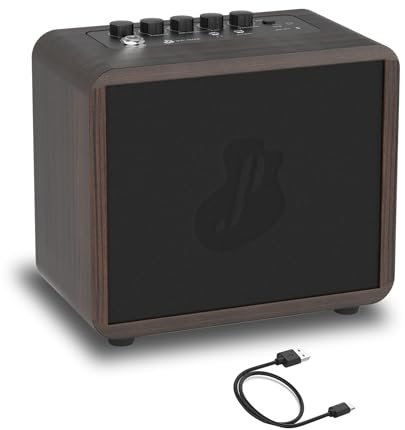 JUSTPRO Mini amplificador de guitarra de 15 W, amplificador de guitarra acústica portátil recargable, amplificador de práctica de guitarra inalámbrico con 4 ajustes de volumen EFX, soporta control OTG