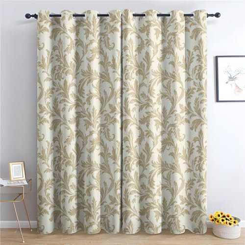 Generisch Vorhänge Damast - Barock Floral Fenster Gardinen mit Ösen, Vorhang Blickdicht Verdunklungsvorhänge Thermovorhang für Wohnzimmer Schlafzimmer 2er Set, H 220 x B 140 cm R-#85
