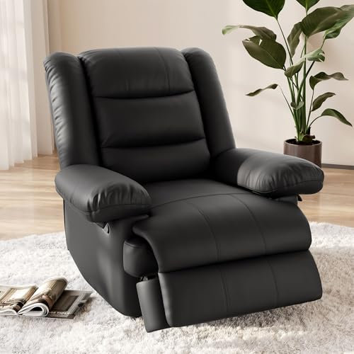 Hamlody Recliner Armchair Reclining Chair Padded Seat Single Sofa Lounge Seating Manual Adjustable Legrest and Backrest PU Leather Couch Chair for Living Room Bedroom Home Theater Cafe (Black)