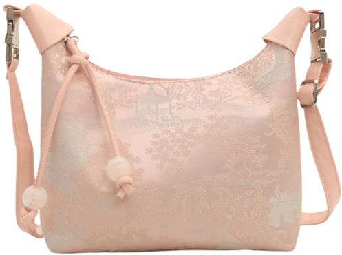 XIAHIOPT Damen-Handtasche mit orientalischem Muster, weiches Nylon, modische Schultertasche, Umhängetasche mit verstellbarem Riemen, kleine Geldbörse, rose