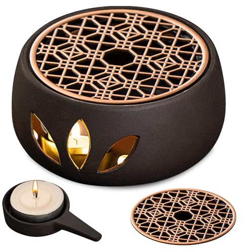 Stövchen Für Teekanne, Stövchen Keramik Teewärmer, Kaffeewärmer, Teekannenwärmer Mit Kerzenhaltern, Für Die Wärmeerhaltung Tee, Kaffee (Schwarz)