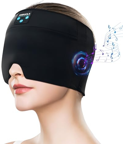 Wireless Migraine Relief Cap with Bluetooth Headphones, Sleep Headphones Ice Pack, Headache Relief Cap, Soothing Headache Ice Pack Sleep Mask, Face Cold Compress Head Wrap for Tension, Stress & Sleep