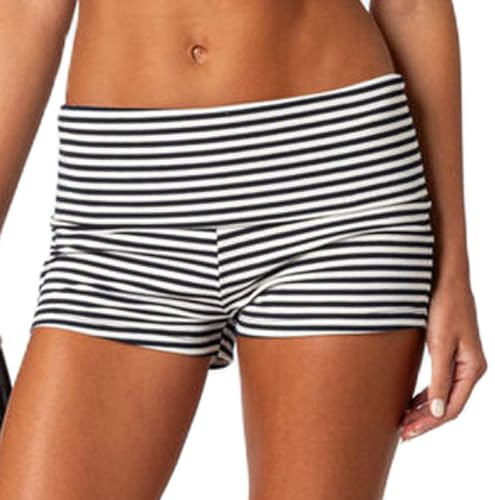 Luckinbaby Mini-Shorts für Damen, umklappbar, hohe Taille, dehnbar, Yoga-Shorts, schmale Passform, niedliche Lounge-Shorts, Mikro-Hose