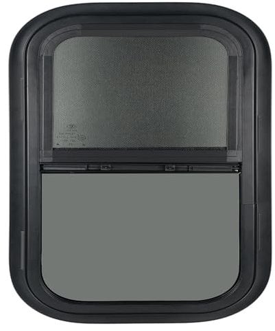 OUTPRIZE Ventana vertical para caravana, ventana deslizante tintada de 14 pulgadas de ancho x 16 pulgadas de alto con pantalla de red y anillo de ajuste, apto para pared de 1-1/4 a 1-4/5 pulgadas de