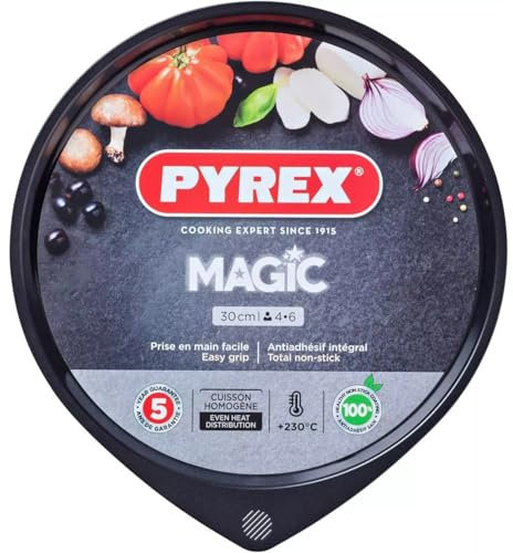 AMK® Pyrex Magic Pizza Tray 30cm Quality Resistant Non Stick Coating Oven Safe Easy Grip Handles Bottom Holes for Even Heat Distribution
