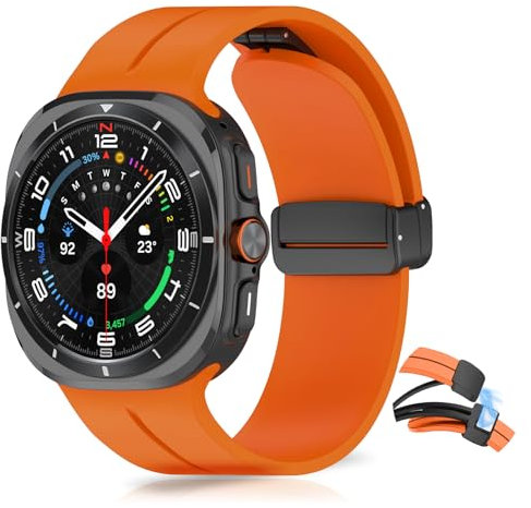 KeHowy Bracelet de Silicone Compatible avec Samsung Galaxy Watch Ultra 47mm 2025/2024, Hommes Femmes Silicone Bracelet de Magnétique Sport pour Samsung Galaxy Watch 8/7 Ultra 47mm - Orange