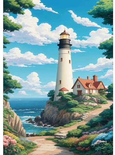 BOWETILE 5D Diamond Painting Bilder, Diamant Painting Leuchtturm am Meer, Diamond Painting Set für Erwachsene Kinder, Komplettes DIY Diamond Art Malen Stickset, Kreuzstichbilder für Wohnkultur 30x40cm