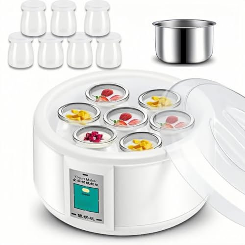 Yaourtière, yaourtière automatique, 7 verres de 100 ml et 1 machine à yaourt à température constante en acier inoxydable pour yaourts faits maison et sain 1,5 l