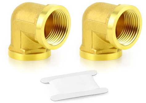 TAISHER 2 Pcs 90 Degree Barstock Street Elbow, 1/2 Inch BSP Female Pipe to 1/2 Inch BSP Female Brass Pipe Fitting, for Water Oill Air Gas