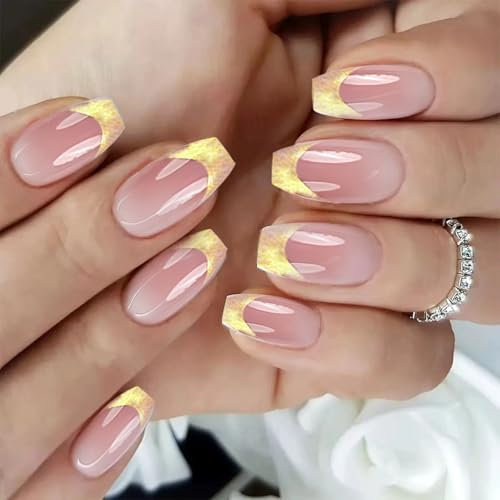 24 Pcs Fake Nails, Press on Nails, French Tip False Nails Kiss Nails False Nails Short Stick on Nails French Nails for Women and Girls Daily Wear
