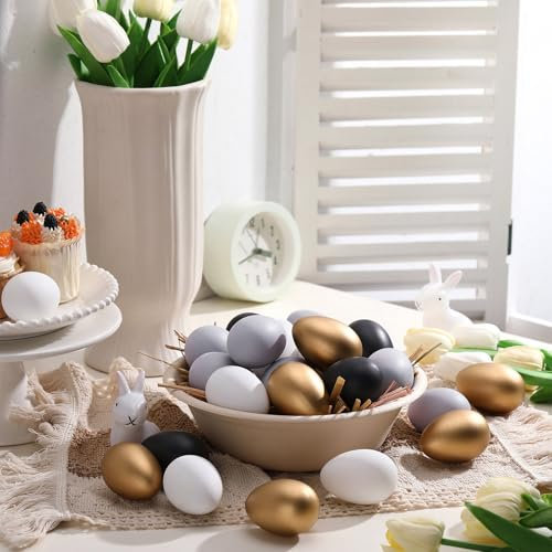 Gejoy 24 Stück neutrale Ostereier aus Kunststoff, gefälschte Hühnereier, 6,9 cm, Vintage-Boho-Osterdekoration, Pastellschale, Vasenfüller, Bauernhaus, Frühlingsdekorationen für Zuhause, Tisch, DIY