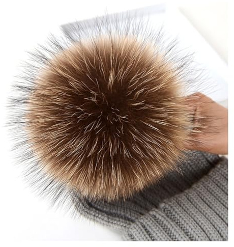 BrightGlow Natürlicher Fellbommel 16CM Weiche Pompons zum Basteln Pelz Fell Echtpelz Pompon Bommel mit Anstecknadel Groß Pom Pom Bälle Flauschigen Plüsch Bälle Pom-Poms für Mützen Braun 2 Stück