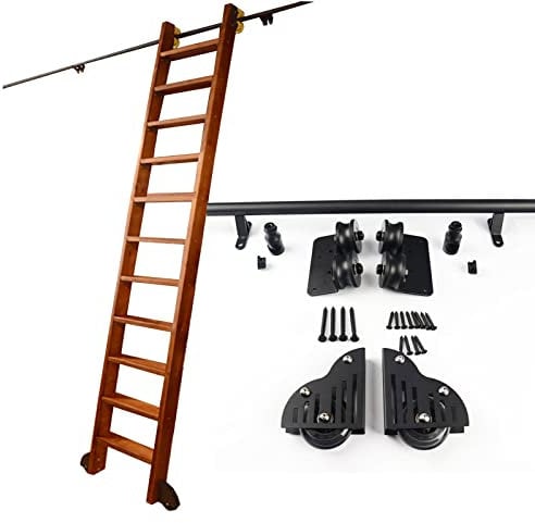 Sliding Hardware Rolling Library Kit with Floor Roller Wheels, Complete Set of Hardware for Sliding Ladder Hanging Rail +Extension Rail/20Ft/600Cm Track Kit,20Ft/600Cm Track Kit ()