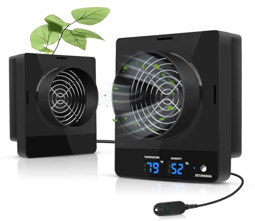 DAOTAILI 10,2 cm Growzeltventilator, intelligente Temperatur- und Luftfeuchtigkeitskontrolle, automatisches Belüftungssystem, für Wachstumszelte, Pilzräume, Gewächshäuser (2er-Pack)