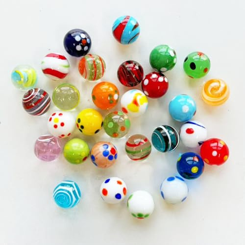 Carreuty 30 Bunte Katzenaugen Glasmurmeln, 16 mm Handgefertigte Bunte Murmeln Glas Murmeln Kinder Murmelspiel Spielzeug Spiele Home Dekoration