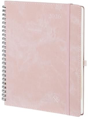 POPRUN Agenda 2026 Semainier A5 21,4 x 17,6 cm Version Française - Intervalles de 30 minutes, D'Jan 2026 à Déc 2026 12 Mois, Couverture Souple Spirale, Papier 100g/m², Rose