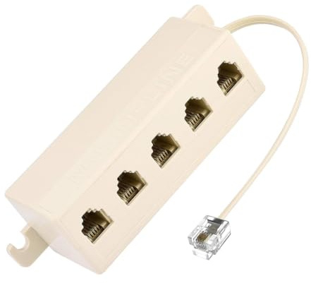 NFHK Adapter 5-Wege-Steckdose 6P4C RJ11 RJ12 Telefon Modular Jack Line Splitter Adapter Beige 1-in-5-out
