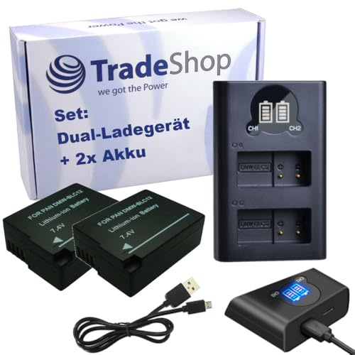 3in1 Set: 2X Akku + Micro-USB Typ-C Doppel Akku Dual LCD Schnell-Ladegerät für 2 Akkus kompatibel mit Leica Q-P, CL, Qm, V-Lux4, V-LUX 5