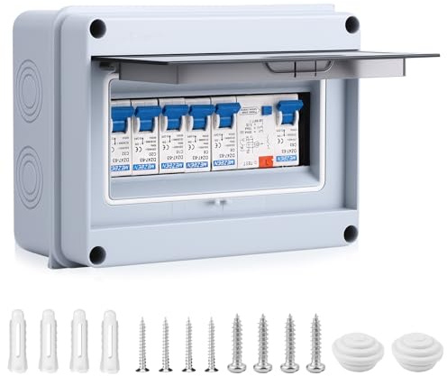 Boîte à fusibles en saillie IP65 avec disjoncteur Fi, petit répartiteur en saillie pour stations de charge/piscines/villas, disjoncteur 63 A, disjoncteur AC 2 x 10 A+16 A+20 A+32 A