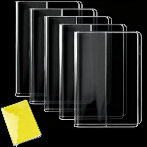CRASPIRE Paquete 5 Funda Transparente 87 x 127 Pulgadas Libros Tamaño A5 Plástico Impermeable Rectangular Agendas Libros Texto Libros Bolsillo Y Libros Tapa Dura