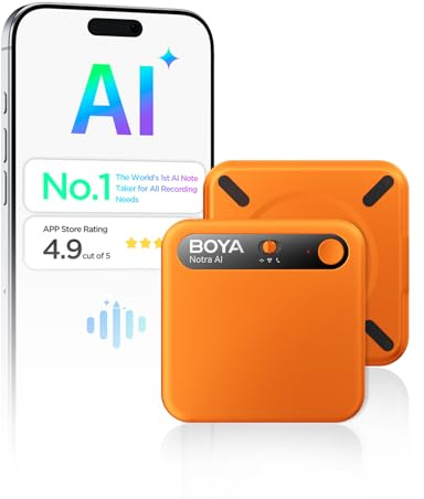 BOYA Notra AI Voice Recorder, Ambient/Phone Call/Bluetooth Capture, AI Transcription & Smart Summary, Support 140+ Languages, 64GB Storage, Magnetic Note Taker for Meetings,Lectures,Entreviews(Orange)