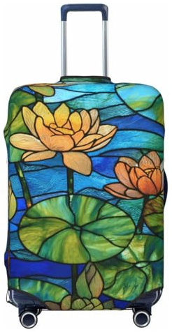 Woshuwo Gefleckte Glas-Seerosen, elastische Reisegepäck-Abdeckungen, staubdicht, kratzfest, Koffer-Schutz, passend für 55,9 - 61 cm