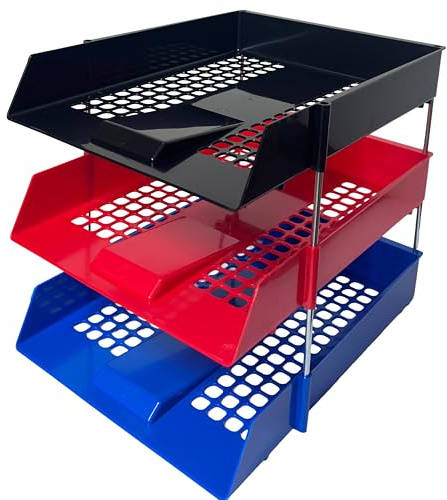 A4 Plastic Letter Trays with Risers – 3 (one of each) trays Stackable Desk Document Organiser