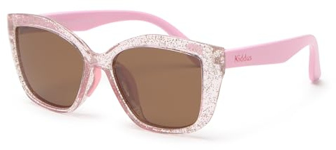 Kiddus Occhiali da Sole Bambina 4-8 Anni, Polarizzati UV400 CAT3, Montatura TR90 Flessibile, Aste in TPE, Ponte in Silicone, Certificazione CE ISO REACH