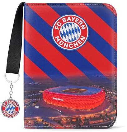Fußball Sammelkarten Album 9 Fächer mit Edelstahl-Fußballvereinsabzeichen, Fussball Karten Sammelalbum mit Reißverschluss und 50 Herausnehmbaren Seiten für 900 Karten, Groß Karten Heft