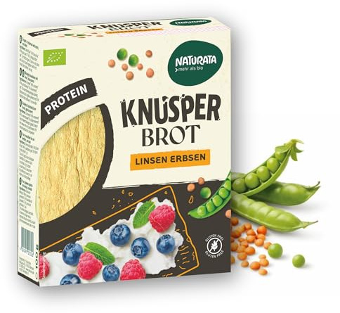 NATURATA Bio Knusperbrot Linsen & Erbsen 100 g - 12 Scheiben - Glutenfreies Protein Knäckebrot - Dünne Knusprige Brotalternative Aus Linsen, Erbsen & Kichererbsen - Snack - Vegan & Vegetarisch