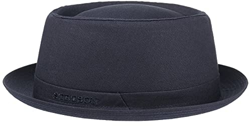 Stetson Athens Cotton Porkpie Hut Damen/Herren - Stoffhut aus Baumwolle - Pork Pie Made in Italy - Sommer/Winter - Herrenhut mit Innenfutter - dunkelblau 58 cm