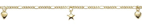 Fusskette Figaro in 585 Gold Fusskettchen mit Gelbgold Herz und Gelbgold Stern 25 cm Schmuck 85.53521-97
