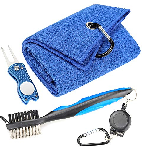 Mile High Life Mikrofaser Waffelmuster Golf Handtuch Club Groove Cleaner Brush Faltbares Divot-Werkzeug mit magnetischem Kugelmarker