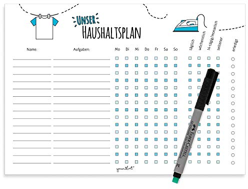 Haushaltsplan mit magnetischer Rückseite I dv362 I DIN A4 I Whiteboard Putzplan abwischbar I To-Do-Liste für den Haushalt Familie WG