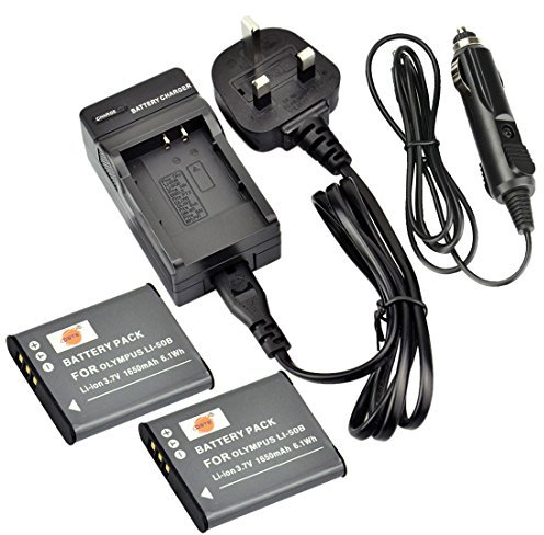 DSTE Compatible 2x Li-50B Li-ion Battery + DC16U Travel and Car Charger Compatible for Olympus Stylus 9010 SP-800UZ SZ-20 SZ-30MR SP-720UZ iHS SZ-16 iHS Camera as PENTAX D-Li92 RICOH DB-100