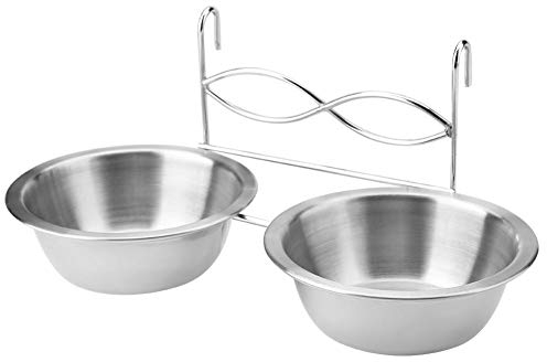 Woyisisi Stainless Steel Dual Hanging Food Water Bowl Feeder with Hook for Cat Pet Dog Puppy Crate Cage