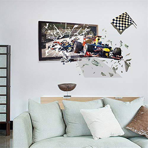 DHRH Wandtattoo Aufkleber, 3D Rennwagen Sprint Wandaufkleber Vinyl Aufkleber Wohnkultur für Kindergarten Baby Kinder Kinder Familie Wohnzimmer