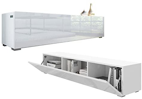 RODRIGO Mobile da parete per TV, lucido, 160 cm (bianco opaco/bianco lucido)
