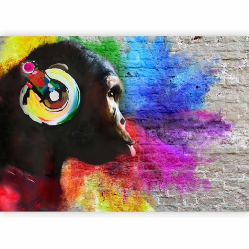 murando - Papier peint panoramique animal 400x280 cm - Revêtement mural décoration salon - Design moderne - Rose gris violet beige - Brique coloré singes musique animaux adolescent g-A-0236-a-a