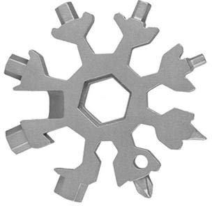 2 Stück Multi-Tool Schnee-Werkzeug, tragbares 18-in-1 Schneeflocken-Multi-Tool Öffner, Schlüsselanhänger, Flaschenöffner, Abenteuerwerkzeug, Schlüsselanhänger für Outdoor-Reisen, Camping (Silber)