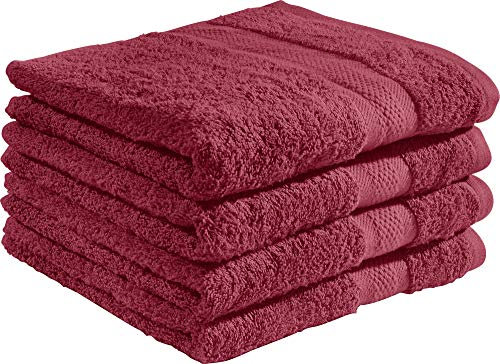 REDBEST Duschtuchset, Frottierset 4er-Pack Chicago weinrot Größe 70x140 cm - saugstark, strapazierfähig, ideal für Reisen, Sport (weitere Farben)
