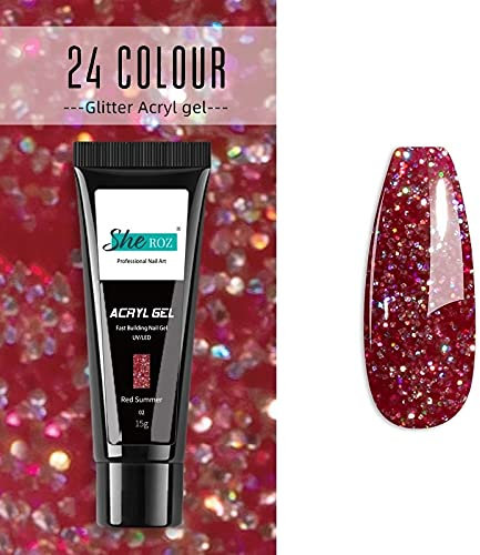Builder Gel Jelly Crystal Nail Art Glue Quick Extension ACRYL GEL 24 Colours - (02 - Red Summer)