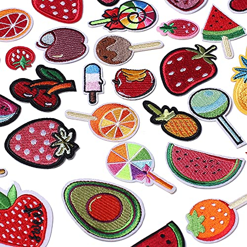 J.CARP 40 Stück Obst-Stickerei Aufnäher für Kleidung Bügelbilder Aufbügler Patches Aufnäher Patches für Kleidung Jacken Rucksäcke Mützen Jeans