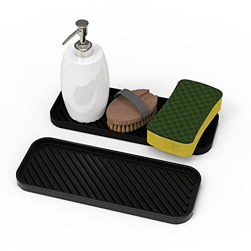 SOSMAR Spülbecken Organizer Silikon Schwammhalter, Küchen Badezimmer Organizer Abtropfmatte für Schwämme, Spülmittel, Seifen und Bürsten etc. (2 x Schwarz)