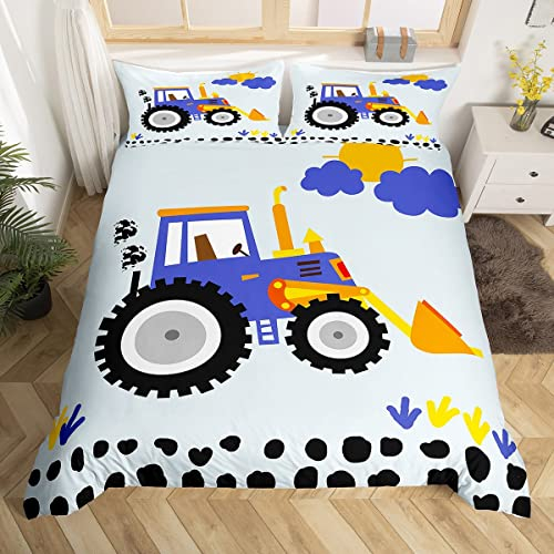 Construcción Coches funda de edredón para niños de dibujos animados Excavadora Ropa de cama Niños Equipo de maquinaria pesada Cubierta de edredón Colorido Lindo Ropa de cama y Lino 3 Unids Super King