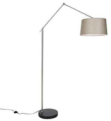Qazqa - Moderne Stehleuchte I Stehlampe I Standleuchte I Lampe I Leuchte Stahl I Silber I nickel matt mit Schirm taupe 45 cm - Editor I Wohnzimmer I Schlafzimmer - Textil Länglich - LED geeignet E27