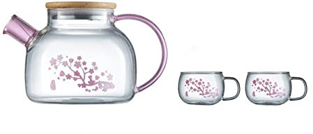 Caraffa per Acqua refrigerante Bollitore di acqua fredda in vetro Set con tazza Set di tè resistente al calore domestico tazze trasparenti rosa teiera drinkware maniglia comoda Caraffa Acqua per Cald